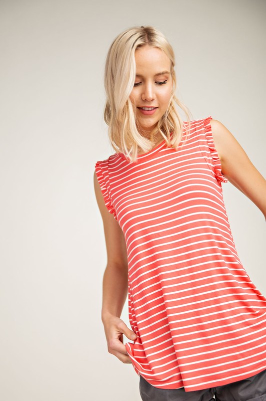 Ruffle Stripe Tank Coral
