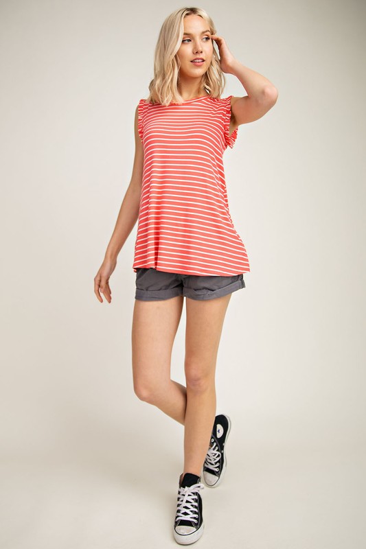 Ruffle Stripe Tank Coral
