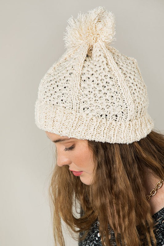 Cable Knit Pom Beanie