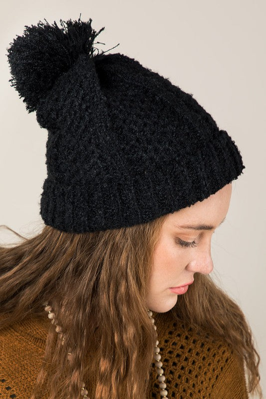 Cable Knit Pom Beanie