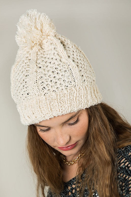 Cable Knit Pom Beanie
