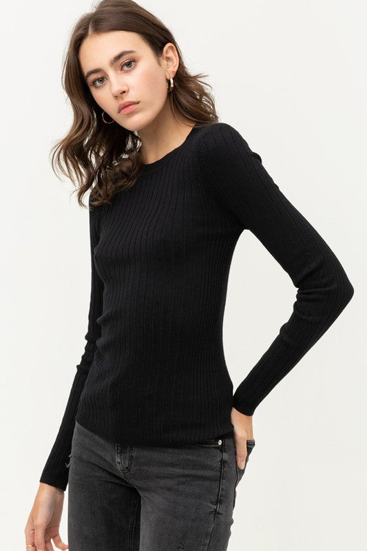Marion Rib Knit Top Black