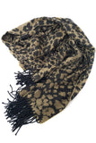 Brush Knit Tassel Scarf Leopard