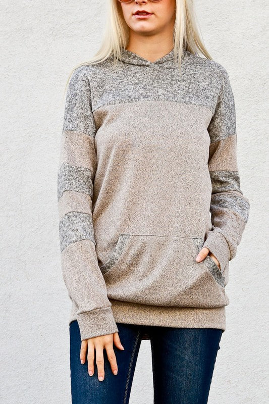 Varsity Stripe Hacci Hoodie Taupe