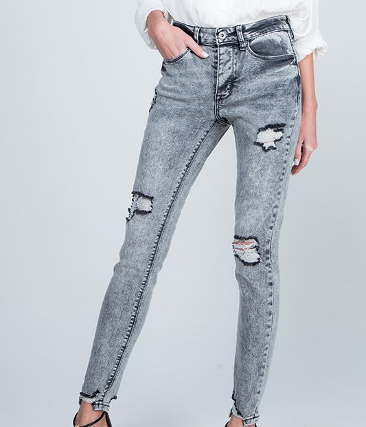 Acid Wash Distress Jeans