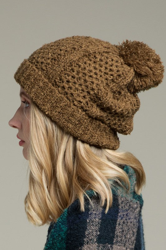 Cable Knit Pom Beanie