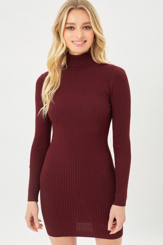 Alessandra Ribbed Sweater Dress Wine