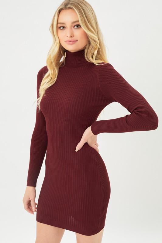 Alessandra Ribbed Sweater Dress Wine