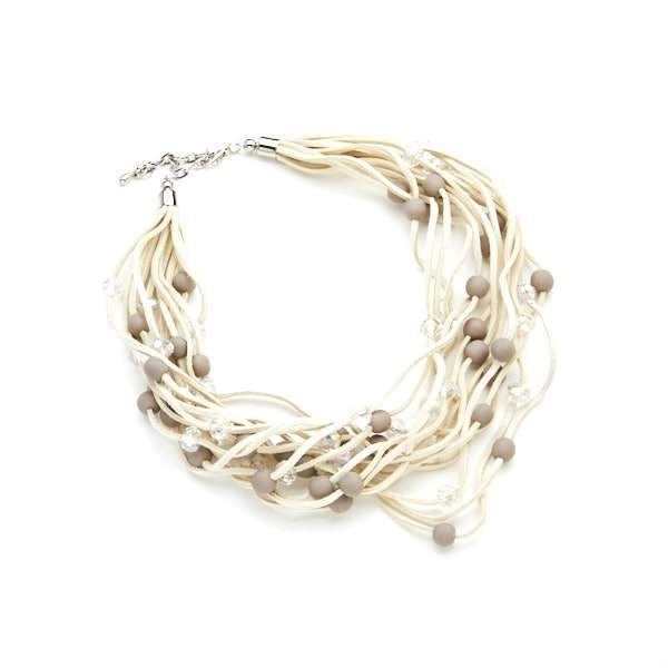 Suede Beaded Necklace Grey Crystal