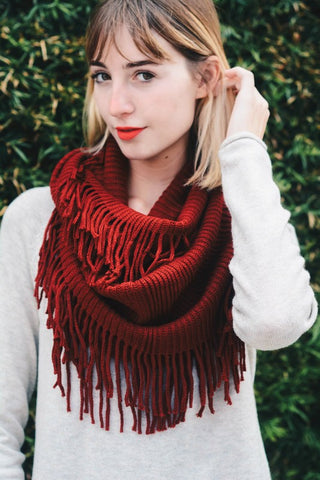 Rib Fringe Infinity Scarf