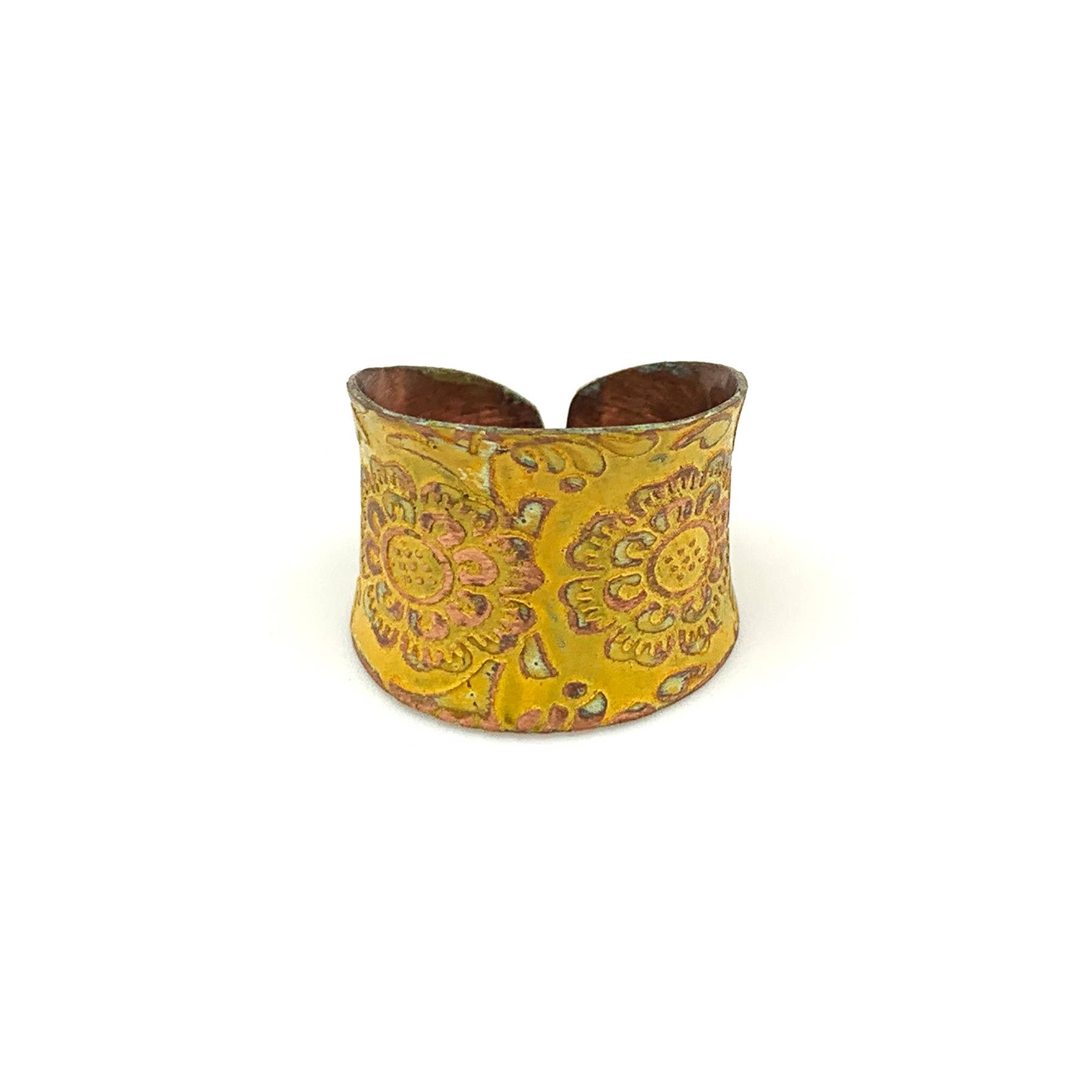 Patina Copper Ring - Yellow Floral