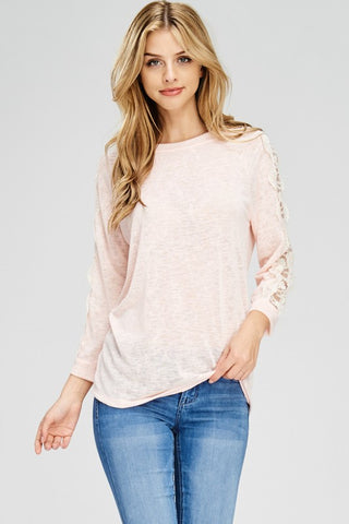 Adele Lace Sleeve Knit Blush