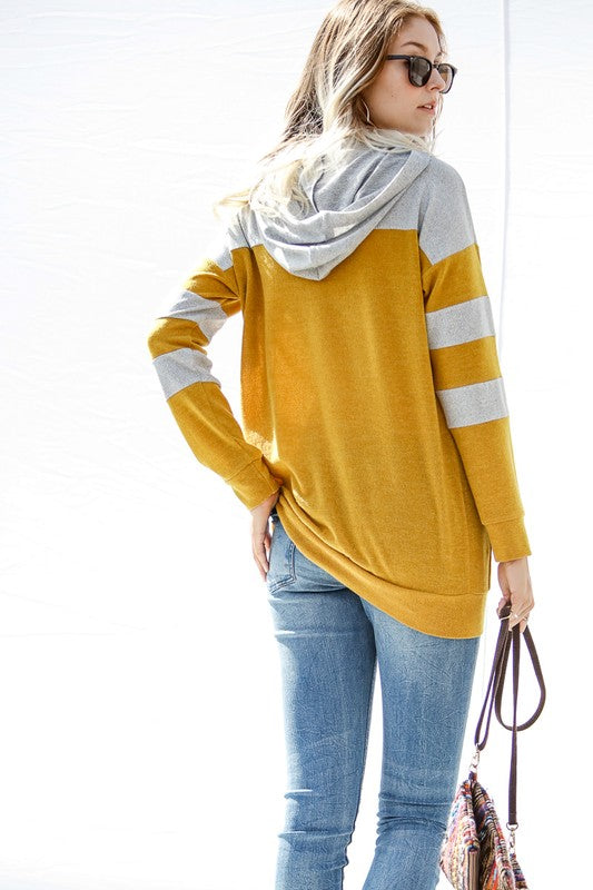 Varsity Stripe Hacci Hoodie Gold