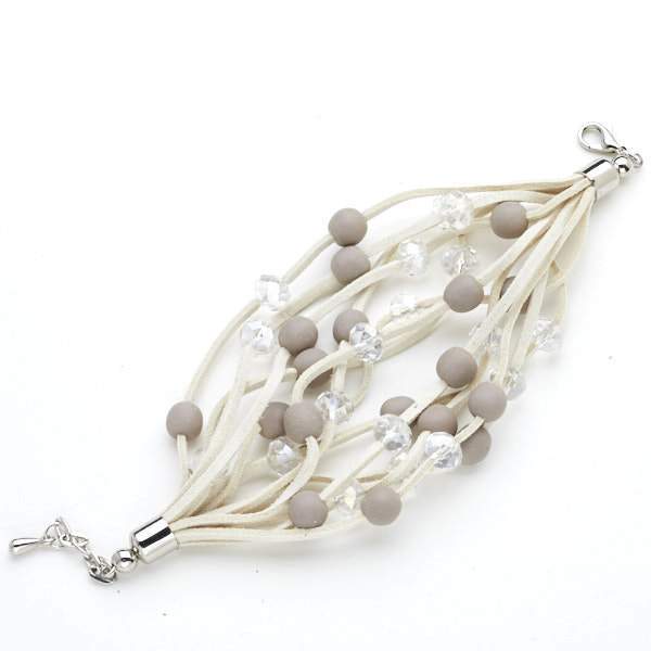 Suede Beaded Bracelet Grey Crystal