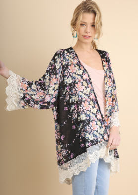 Floral Lace Sleeve Kimono