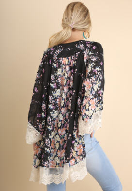 Floral Lace Sleeve Kimono