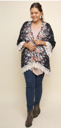 Floral Lace Sleeve Kimono