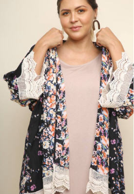 Floral Lace Sleeve Kimono