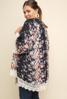 Floral Lace Sleeve Kimono