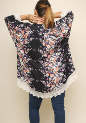 Floral Lace Sleeve Kimono