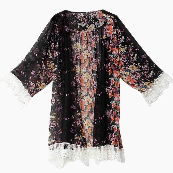 Floral Lace Sleeve Kimono
