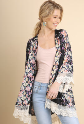 Floral Lace Sleeve Kimono