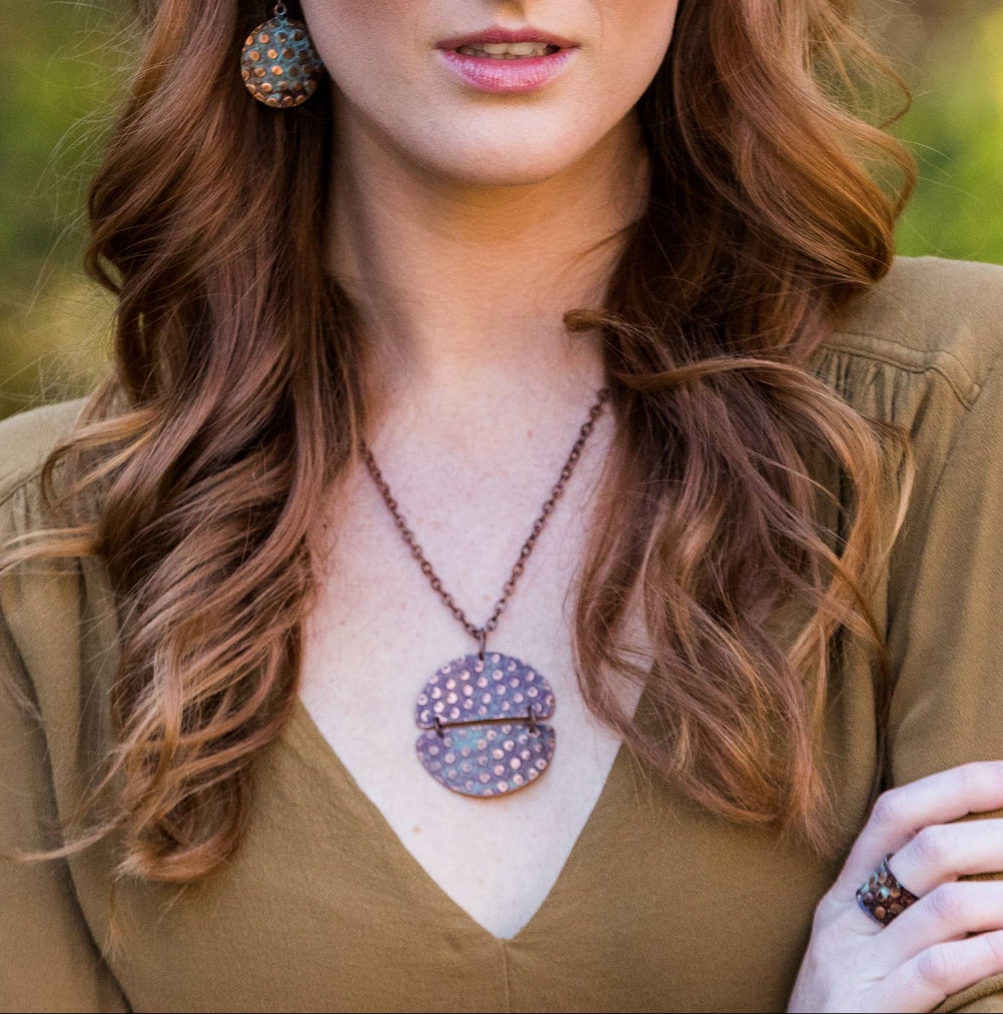 Patina Necklace Teal Rivet