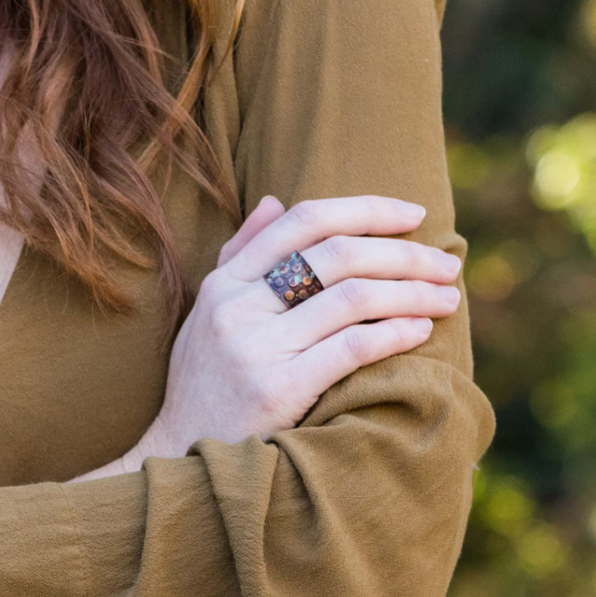 Patina Copper Ring - Teal Rivet