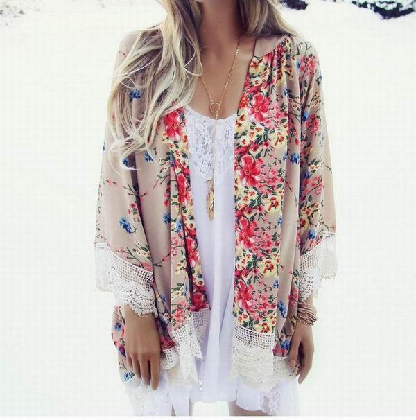 Floral Lace Sleeve Kimono