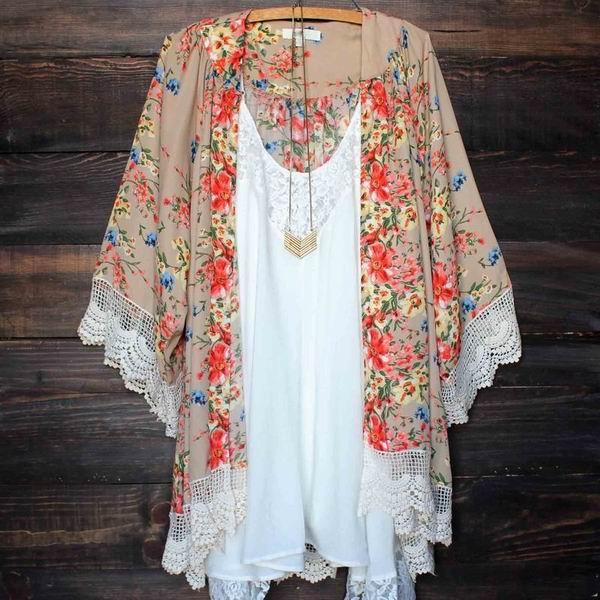 Floral Lace Sleeve Kimono