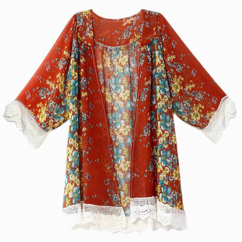 Floral Lace Sleeve Kimono