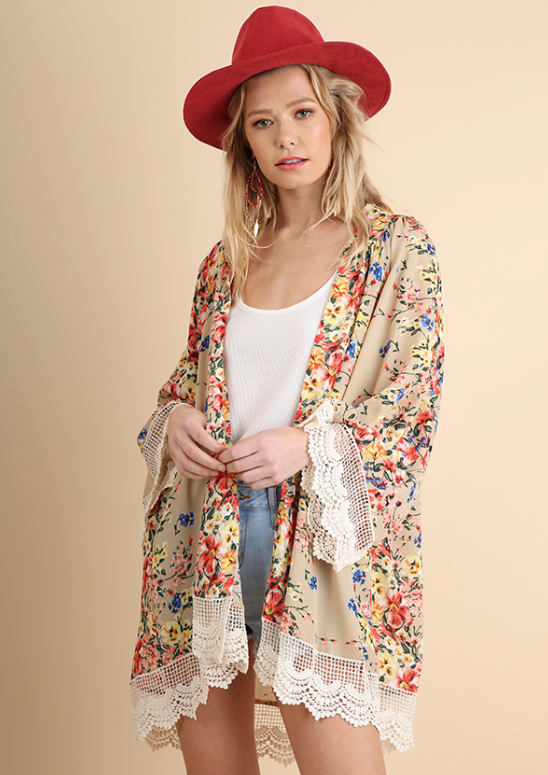 Floral Lace Sleeve Kimono