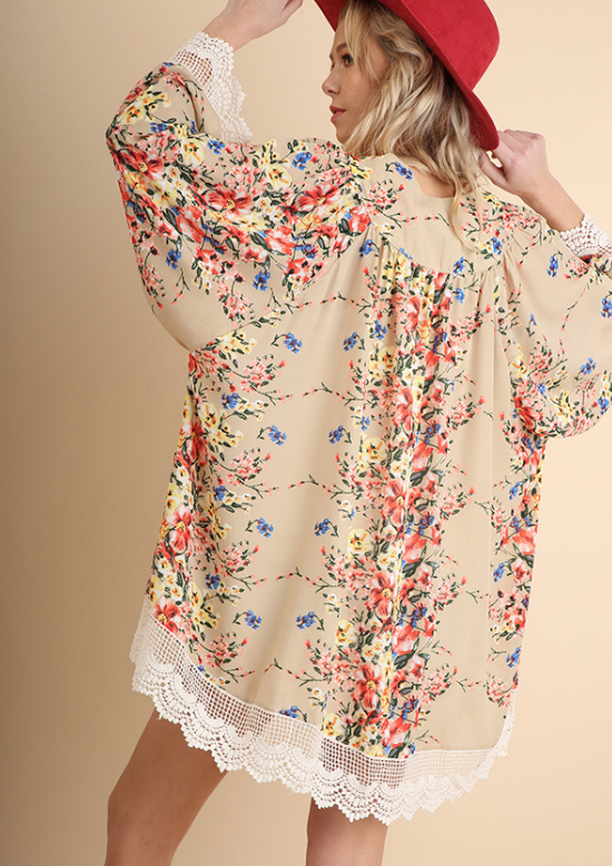 Floral Lace Sleeve Kimono