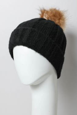 Faux Fur Pom Beanie Black