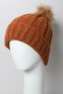 Faux Fur Pom Beanie Rust