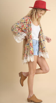 Floral Lace Sleeve Kimono