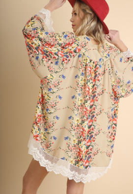 Floral Lace Sleeve Kimono