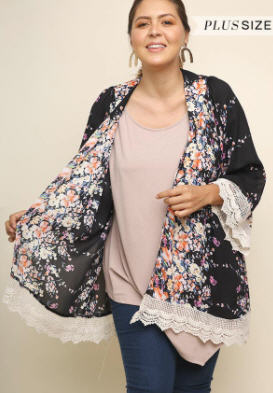 Floral Lace Sleeve Kimono