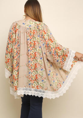 Floral Lace Sleeve Kimono
