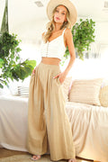 Pleated Wide Leg Trousers Beige