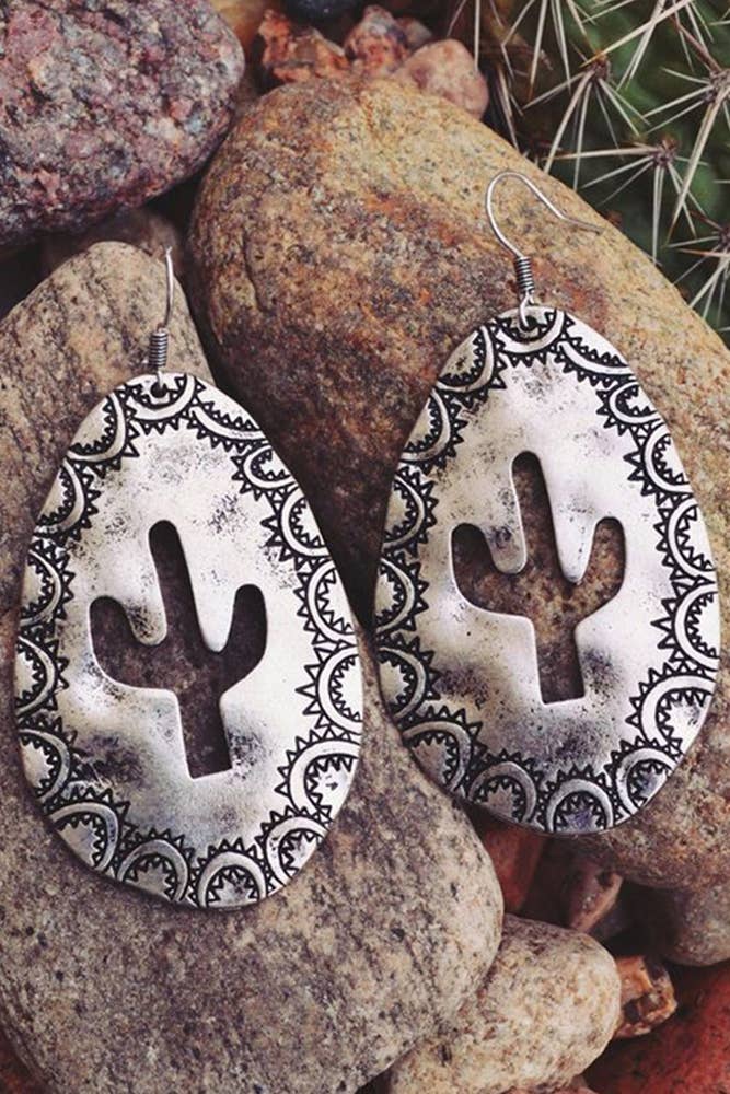 Cactus Cutout Earrings Silver