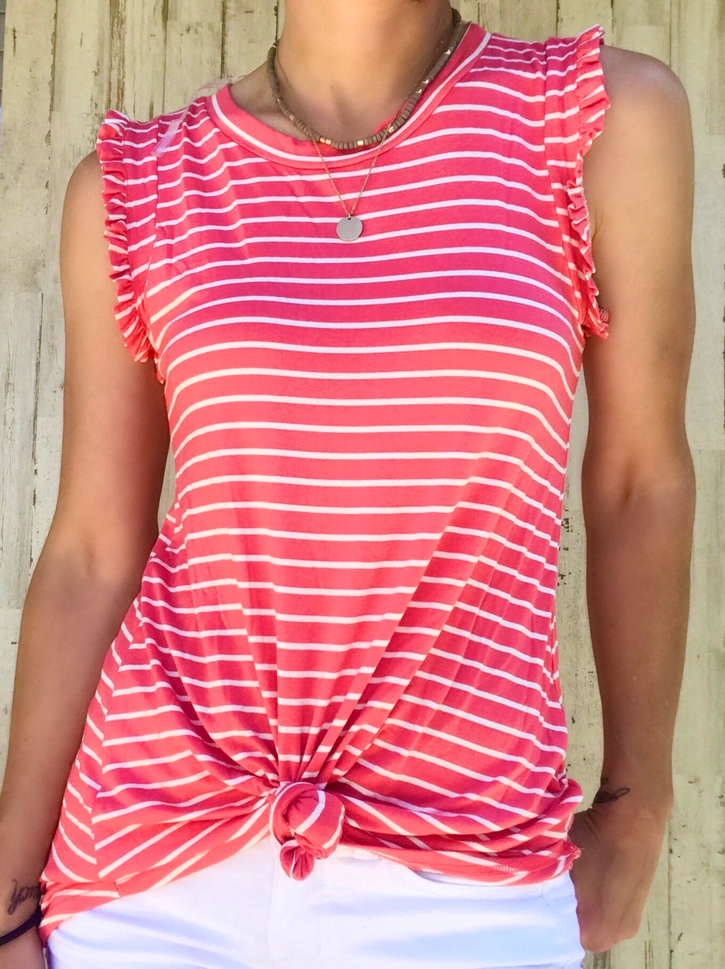 Ruffle Stripe Tank Coral