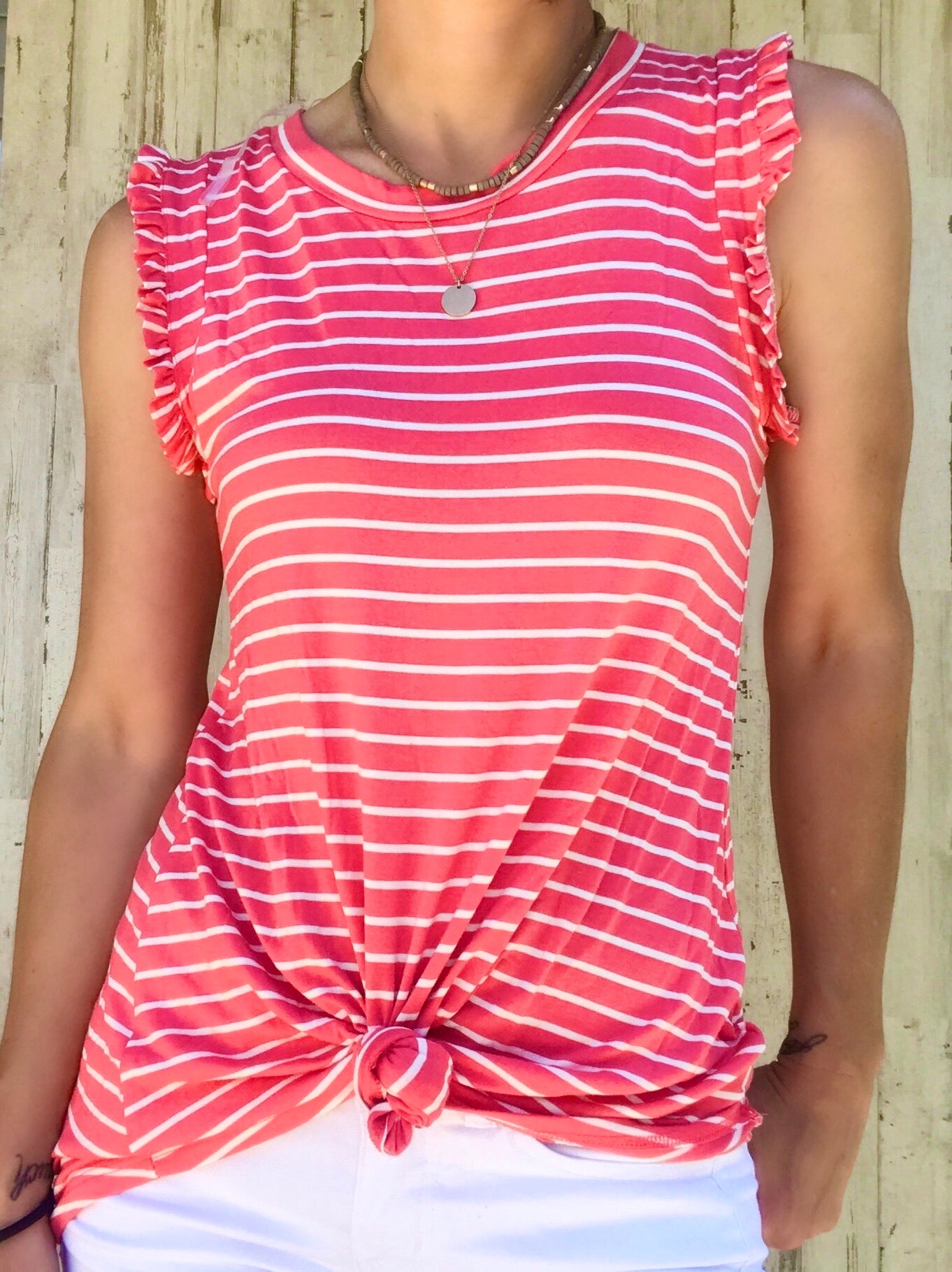 Ruffle Stripe Tank Coral