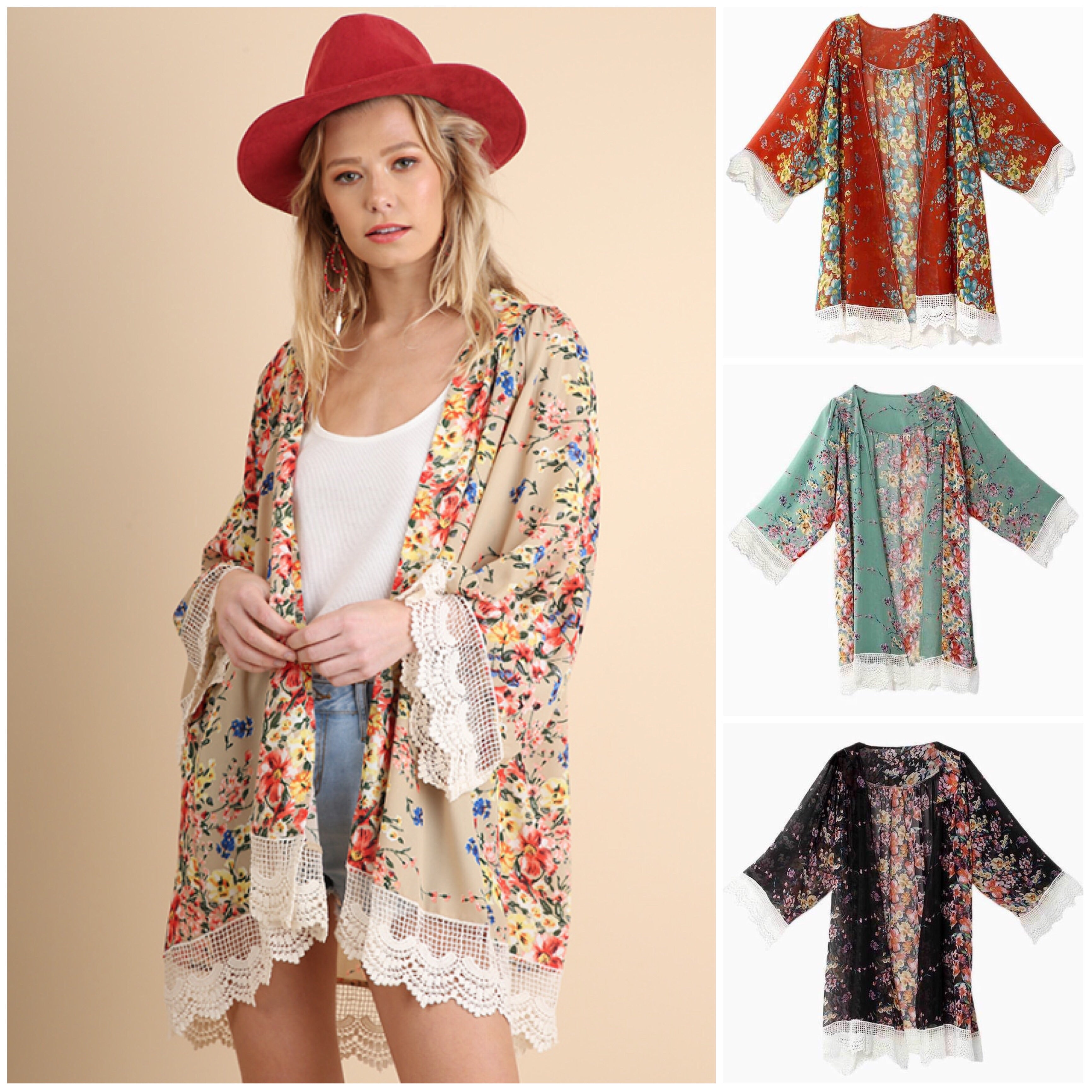 Floral Lace Sleeve Kimono