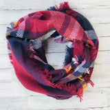 Plaid Fringe Infinity Scarf